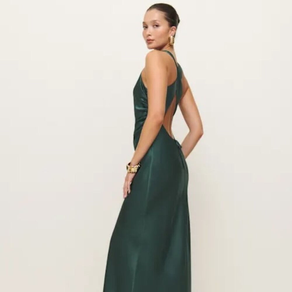 Reformation Emerald Green Satin Maxi Dress